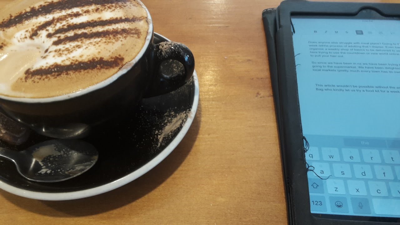 Working on the GoingNZ moving guide over a flat white